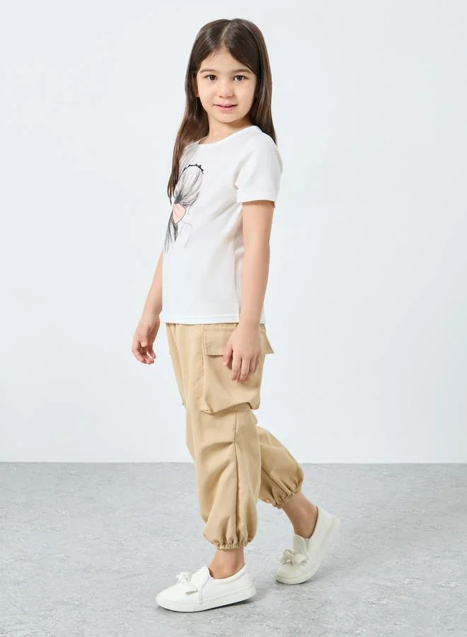 Styli Styli Beige Solid Cargo Pocket Joggers with Elasticated Waistband