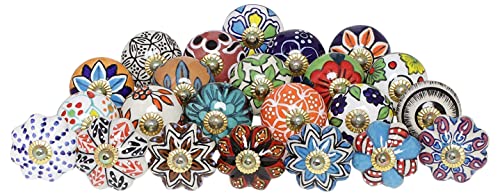 FOLK CRAFT Kitchen Cabinet Knobs - Pack of 30 - Indian Countryside Colorful Assorted Ceramic Drawer Pull Handle Dresser Cupboard Wardrobe Knob Boho Room Interior Decor - Multicolor - Image 2