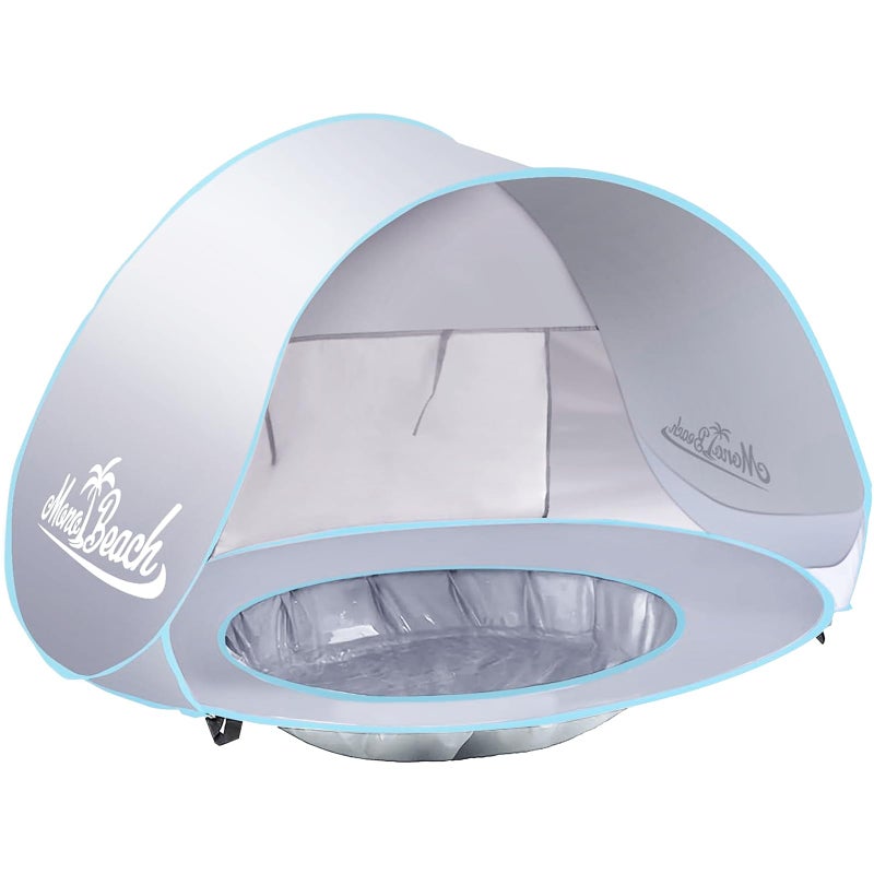 Monobeach Baby Beach Tent Pop Up Portable Shade Pool UPF50+ UV Protection Sun Shelter for Infant with Easy Set Up Canopy (Silver Beach Tent) - Image 1