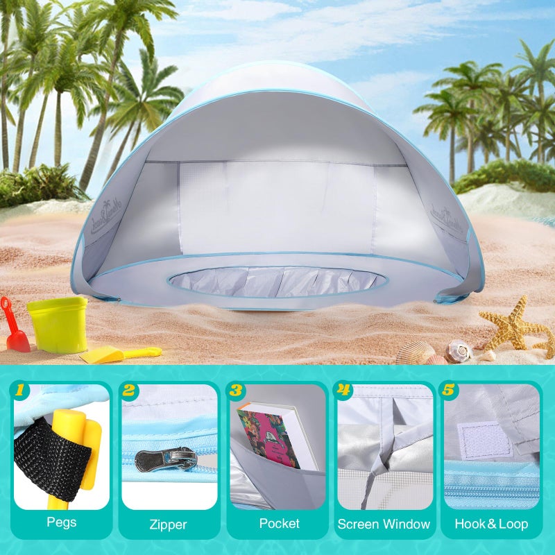 Monobeach Baby Beach Tent Pop Up Portable Shade Pool UPF50+ UV Protection Sun Shelter for Infant with Easy Set Up Canopy (Silver Beach Tent) - Image 4