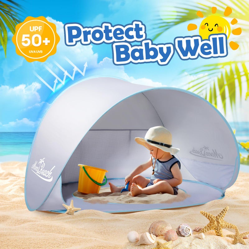 Monobeach Baby Beach Tent Pop Up Portable Shade Pool UPF50+ UV Protection Sun Shelter for Infant with Easy Set Up Canopy (Silver Beach Tent) - Image 2