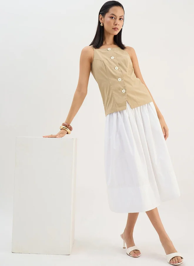 سولت اتاير SALT ATTIRE Beige Square Neck Woven Formal Waistcoat