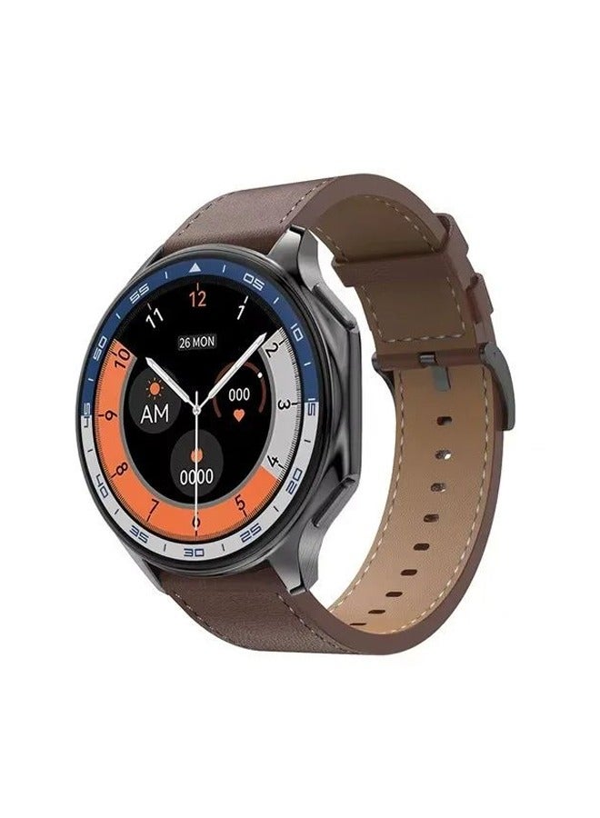 RollsTimi  Men's smart watch 1.43 AMOLED HD screen Bluetooth call activity tracker heart rate monitor IP68 waterproof compatible with Android and iOS, sports and fitness watches，Watch DT watch X Brown Belt  - Image 1