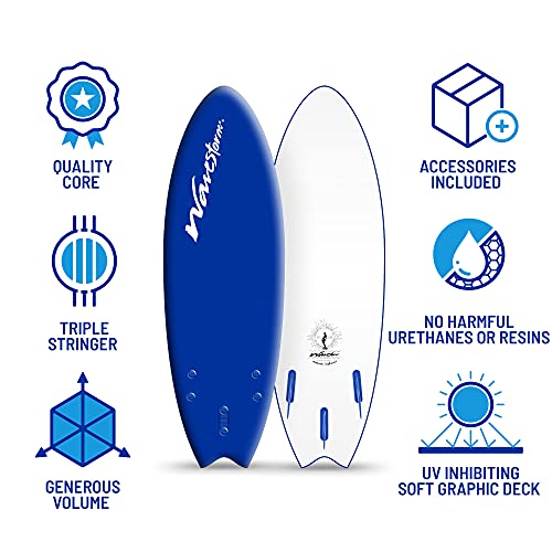 Wavestorm -Soft Top Foam 5'6" Surfboard/Fish Swallow Tail Surfboard for Beginners and All Surfing Levels Youth Complete Set Includes Leash and Multiple Fins, Blue (AZ21-WSSF560-BLU-1PK) - Image 4