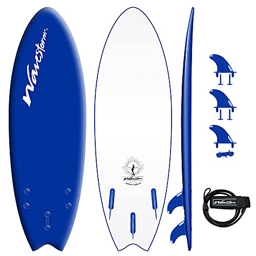 Wavestorm -Soft Top Foam 5'6" Surfboard/Fish Swallow Tail Surfboard for Beginners and All Surfing Levels Youth Complete Set Includes Leash and Multiple Fins, Blue (AZ21-WSSF560-BLU-1PK) - Image 1