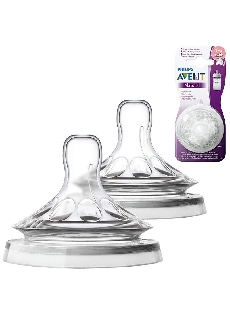 Philips Avent Pack Of 2 Natural 2.0 Feeding Bottle Teats Variable Flow For 3m+, Clear - Image 1