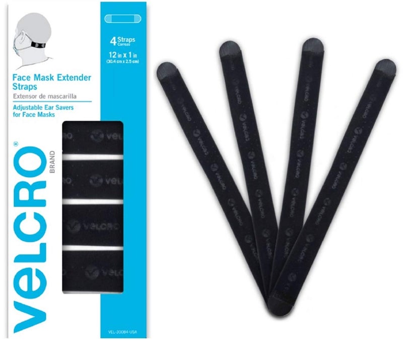 VELCRO Brand Face Mask Extender includes 4 Black Straps 12 x 1 Comfortable and Adjustable Ear Savers VEL30084USA