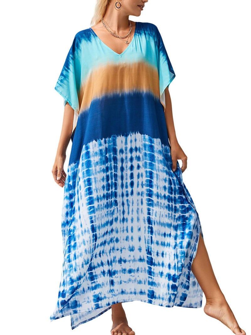 IMAGEKOPE Kaftan Dresses for Women Plus Size Bathing Suit Cover up Vneck Batwing Dress Loose fit Moroccan Caftan mumu Dresses - Image 1