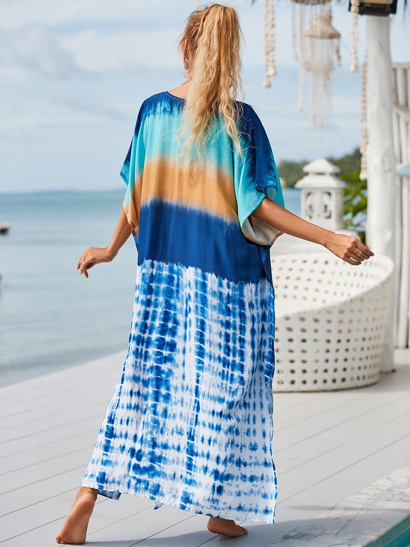 IMAGEKOPE Kaftan Dresses for Women Plus Size Bathing Suit Cover up Vneck Batwing Dress Loose fit Moroccan Caftan mumu Dresses - Image 4