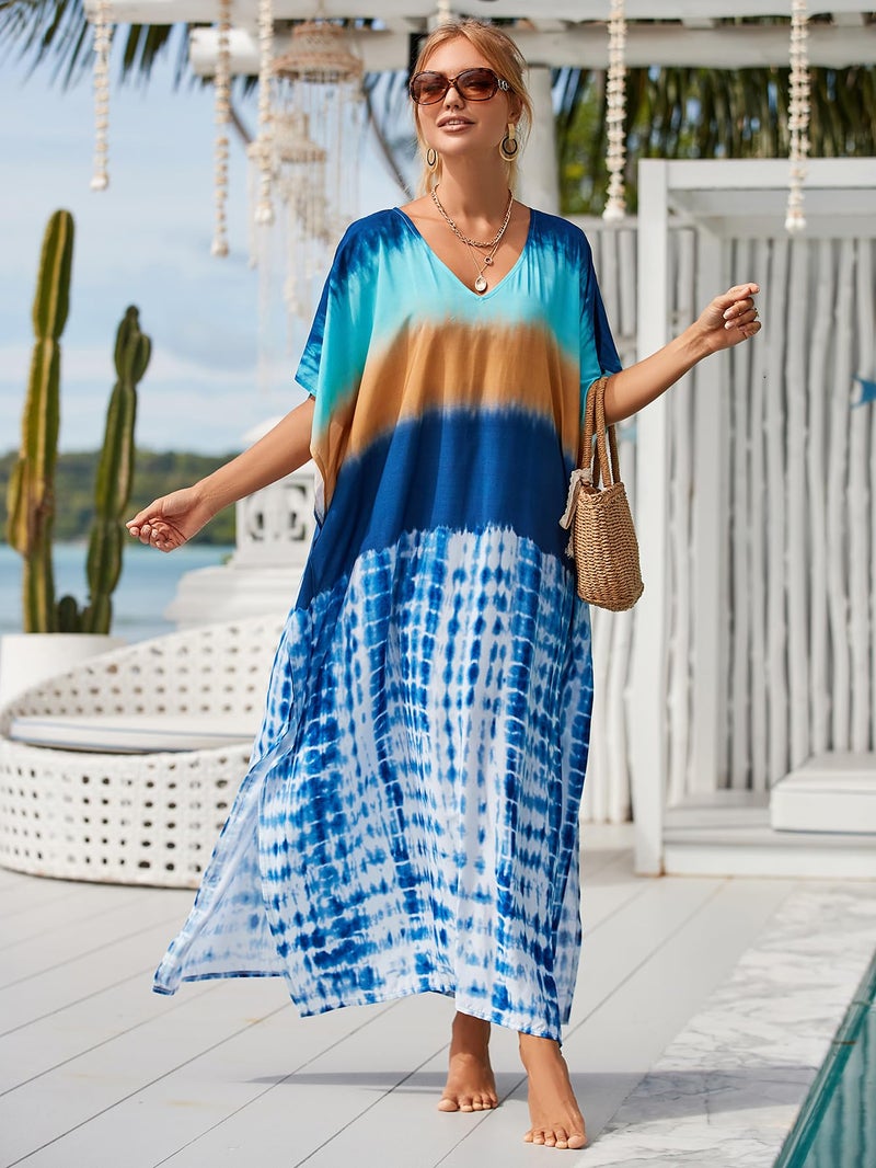 IMAGEKOPE Kaftan Dresses for Women Plus Size Bathing Suit Cover up Vneck Batwing Dress Loose fit Moroccan Caftan mumu Dresses - Image 2