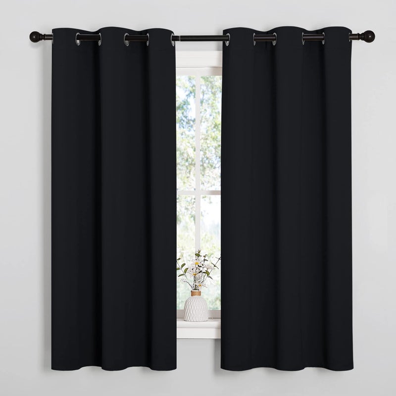 NICETOWN Pitch Black Solid Thermal Insulated Grommet Blackout Curtains/Drapes for Bedroom Window (2 Panels, 42 inches Wide by 63 inches Long, Black) - Image 2