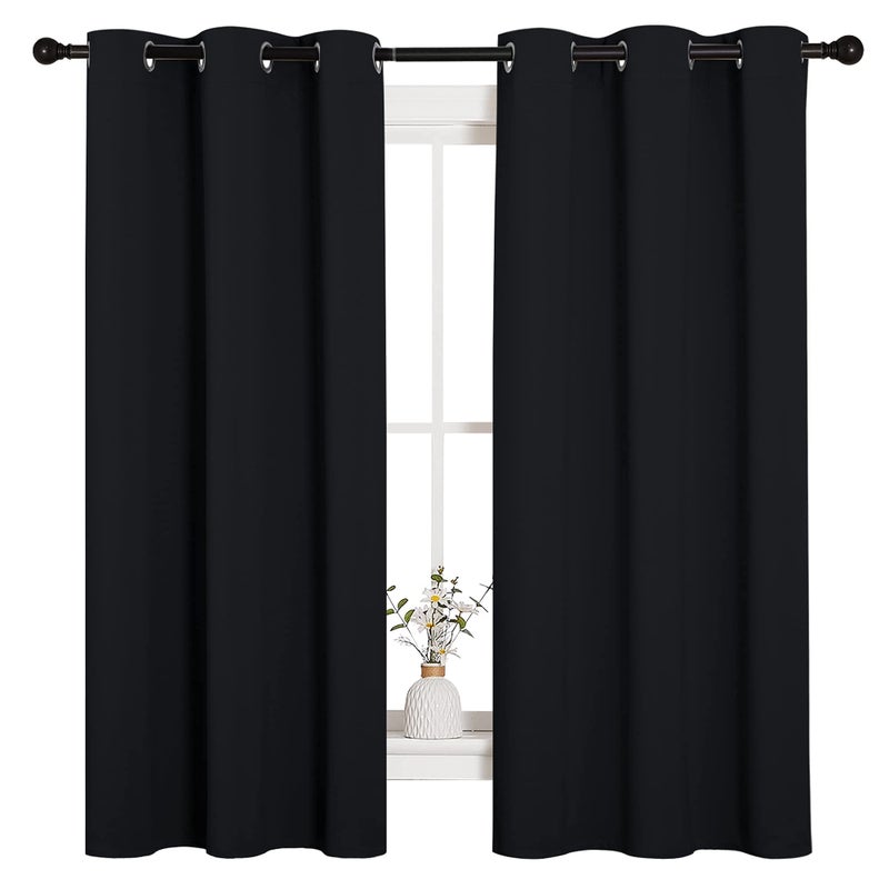 NICETOWN Pitch Black Solid Thermal Insulated Grommet Blackout Curtains/Drapes for Bedroom Window (2 Panels, 42 inches Wide by 63 inches Long, Black) - Image 1