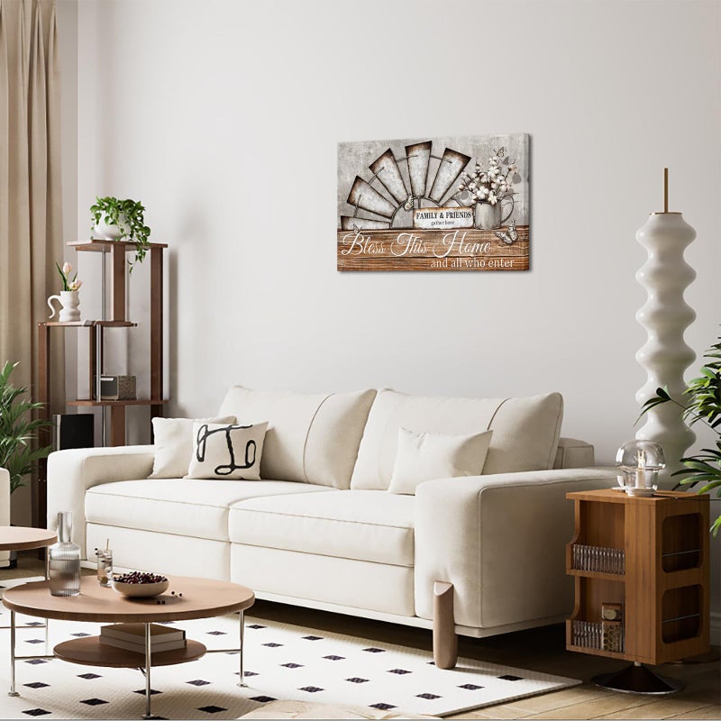 Visual Art Decor Farmhouse Windmill Wall Decor Bless This Home Sign Rustic Farm Style Room Decor Framed 16x24inch Kitchen Bedroom Living Room Decor (Brown) - Image 2