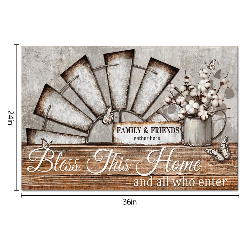 Visual Art Decor Farmhouse Windmill Wall Decor Bless This Home Sign Rustic Farm Style Room Decor Framed 16x24inch Kitchen Bedroom Living Room Decor (Brown) - Image 5