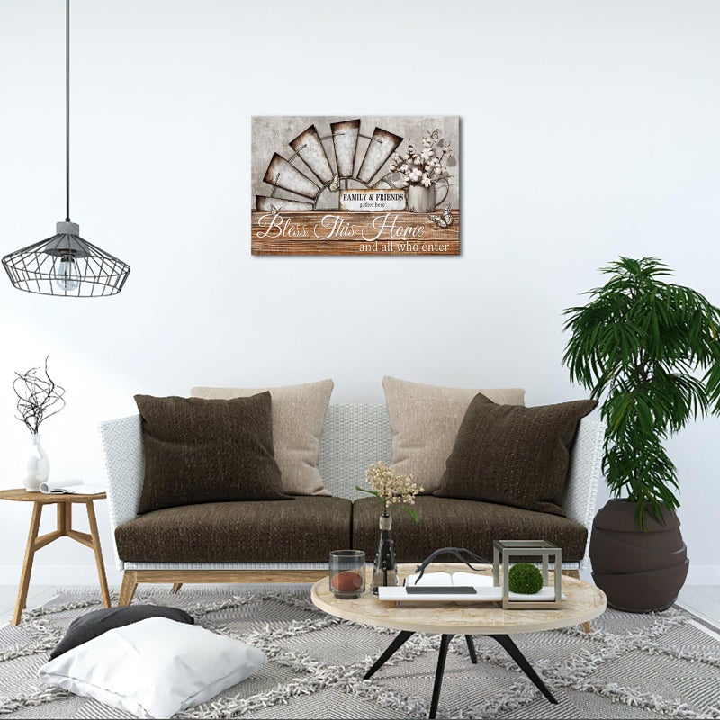 Visual Art Decor Farmhouse Windmill Wall Decor Bless This Home Sign Rustic Farm Style Room Decor Framed 16x24inch Kitchen Bedroom Living Room Decor (Brown) - Image 3