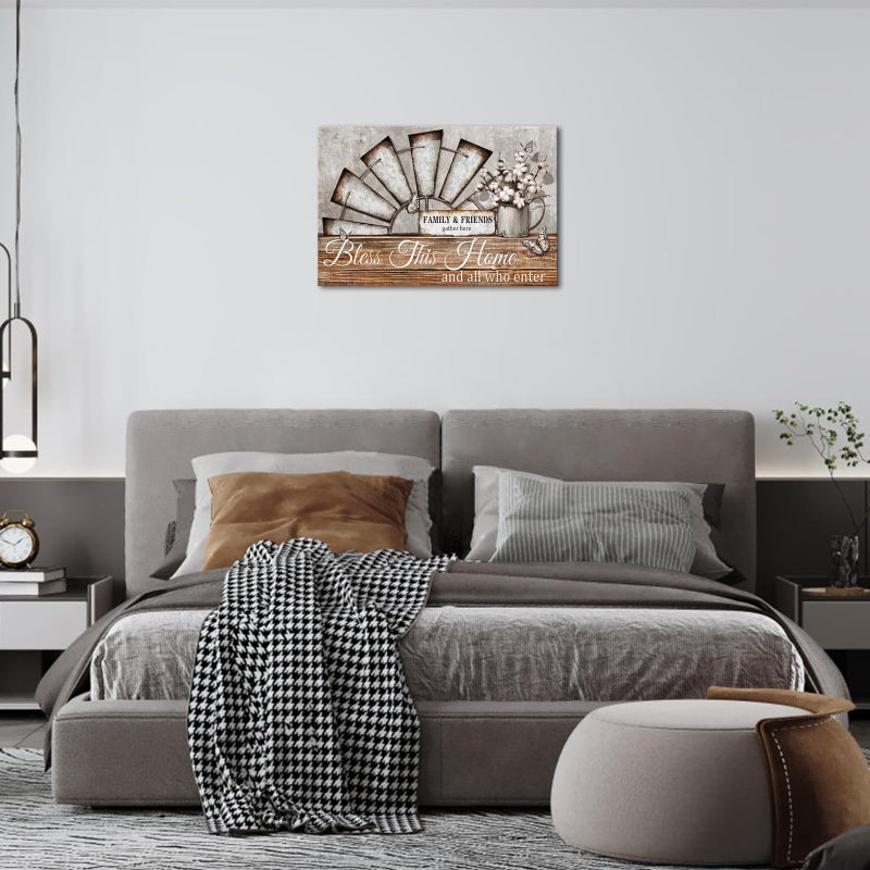 Visual Art Decor Farmhouse Windmill Wall Decor Bless This Home Sign Rustic Farm Style Room Decor Framed 16x24inch Kitchen Bedroom Living Room Decor (Brown) - Image 4