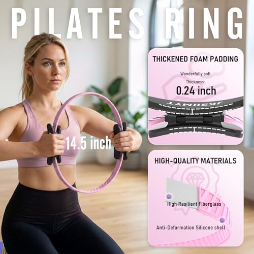 JKSHMYT Pilates Ring Fitness Circle for Women Pilates Equipment 145 Home Magic Exercise Workout Better me Pilates Essentials Starter Set for Beginners Toning Shape Full Body Pink - Image 3