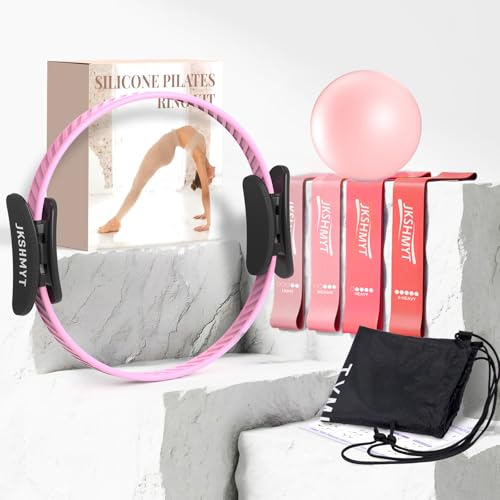 JKSHMYT Pilates Ring Fitness Circle for Women Pilates Equipment 145 Home Magic Exercise Workout Better me Pilates Essentials Starter Set for Beginners Toning Shape Full Body Pink - Image 1