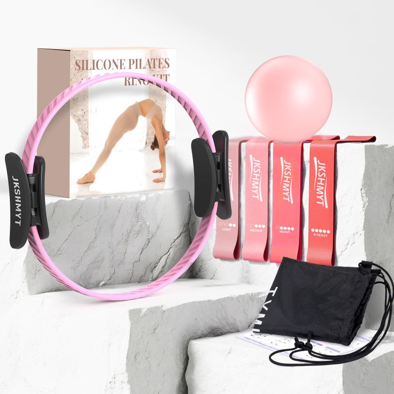 JKSHMYT Pilates Ring Fitness Circle for Women Pilates Equipment 145 Home Magic Exercise Workout Better me Pilates Essentials Starter Set for Beginners Toning Shape Full Body Pink - Image 2