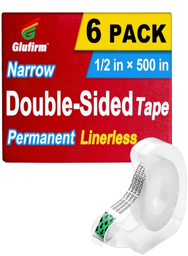 Glufirm Double Sided Tape Light Duty, 1/2 x 500 inches, 6 Pack, Narrow Double Stick Tape with Dispenser for Crafts, Arts Projects, Christmas Gifts Wrapping, Office and School Supplies. - Image 1