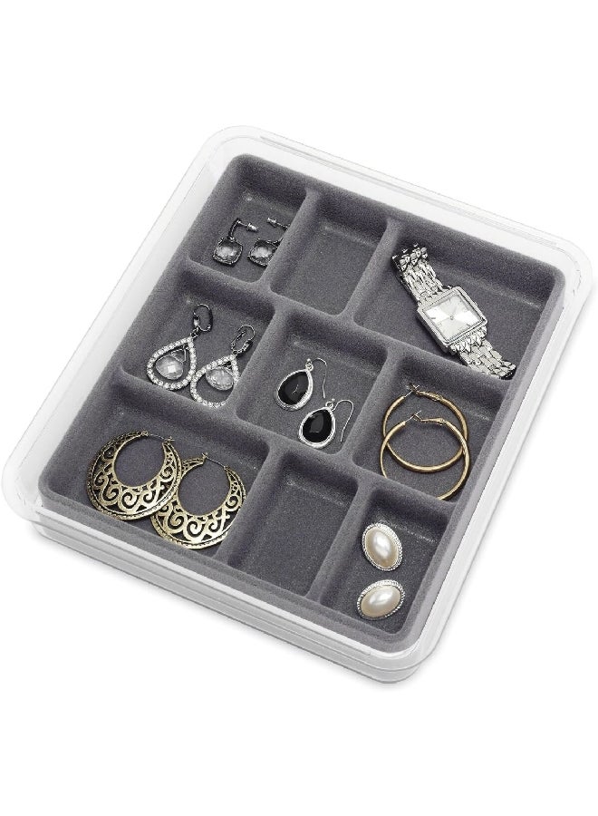 Whitmor Stackable 9-Section Jewelry Tray Grey and Clear 1.5 x 9 x 8 inch 6483-4359-GREY - Image 2