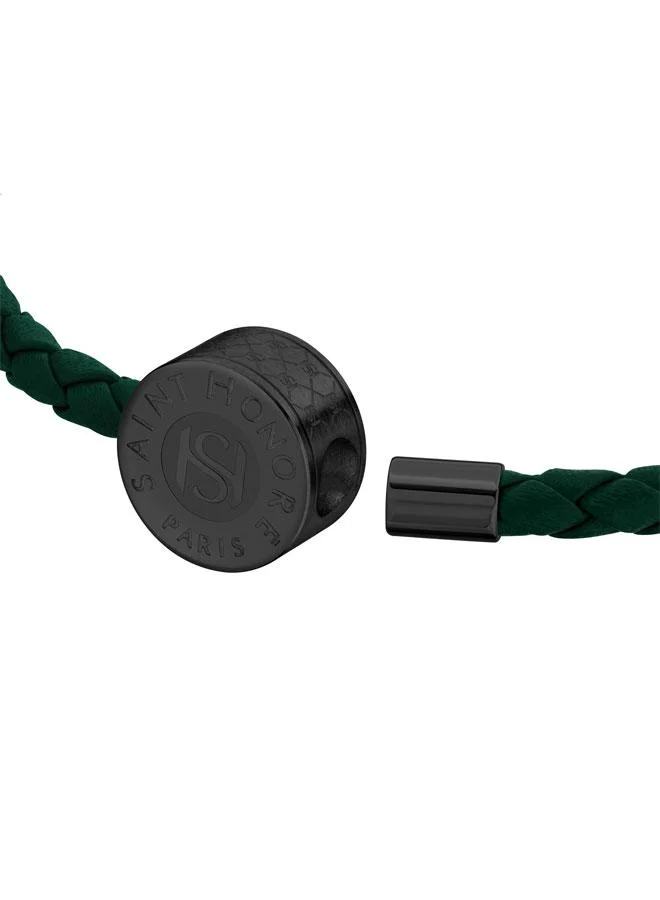 Saint Honore Paris Coin Green Braided Leather Bracelet for Men