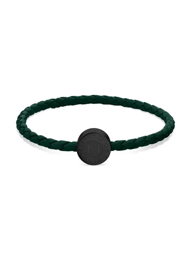 Saint Honore Paris Coin Green Braided Leather Bracelet for Men