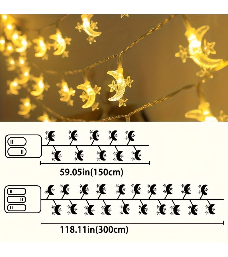 59.06 Inch LED Star And Moon Fairy String Lights For Indoor Garden Party Decoration - Image 3