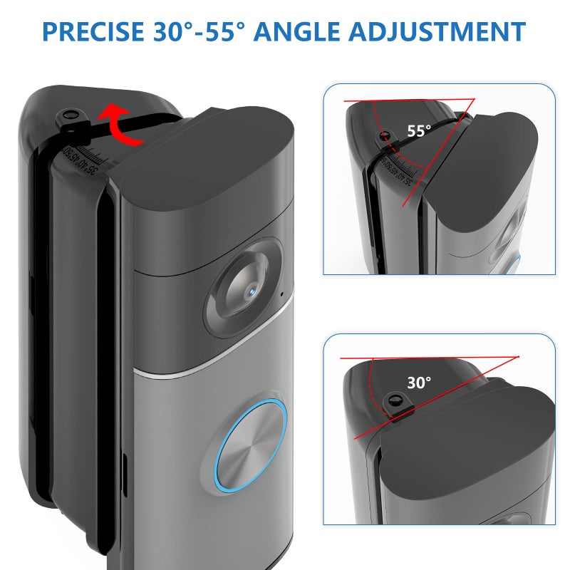 Pefecon R-ing Doorbell Angle Mount, 30-55 Degrees Adjustable Door Mount for Wired Doorbell Pro/Plus(newest model), Widen Corner View Kit, Left/Right Universal Installation for House(Black) - Image 3