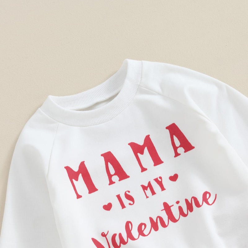 LouVasabuce Infant Baby Boy Valentines Day Clothes Outfit Letter Print Sweatshirt Top Elastic Waist Pants Set (White, 12-18 Months) - Image 4