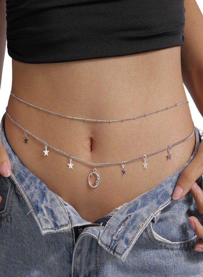 Fabme Women's Waist Chain - Moon Starts, Stylish Saree Gold Plated Belly Chain - 2 Layer Body Hip Chain for the Waist Ladies Sexy Bikini Jewelry (26-42 In) - Image 2