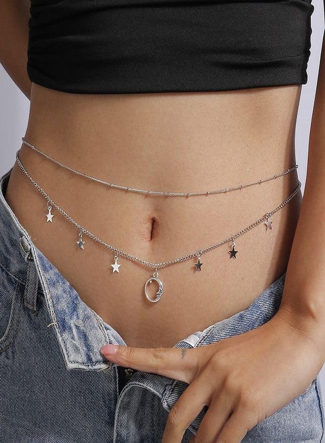 Fabme Women's Waist Chain - Moon Starts, Stylish Saree Gold Plated Belly Chain - 2 Layer Body Hip Chain for the Waist Ladies Sexy Bikini Jewelry (26-42 In) - Image 5
