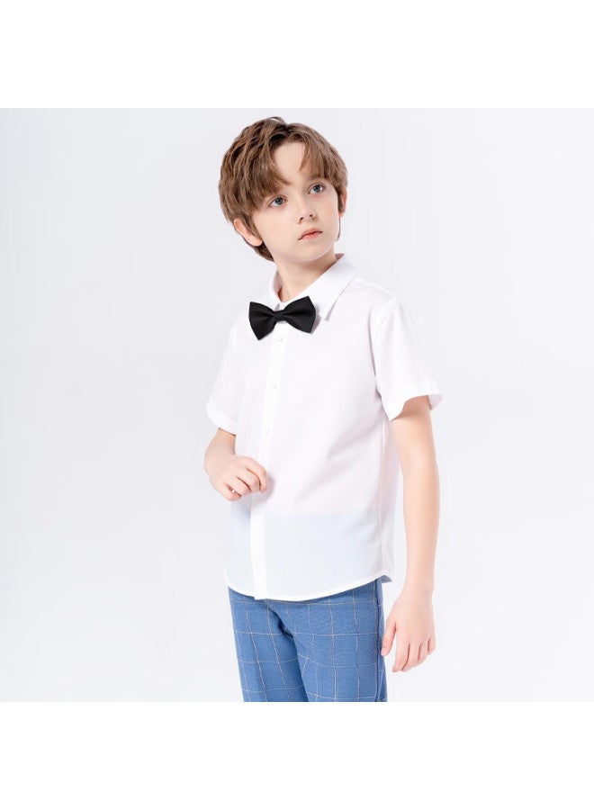 Luobobeibei Children's Shirt, Boys' Summer Short-sleeve White Top, Suit Shirt, Piano Performance Wear, White, Size 120 - Image 3