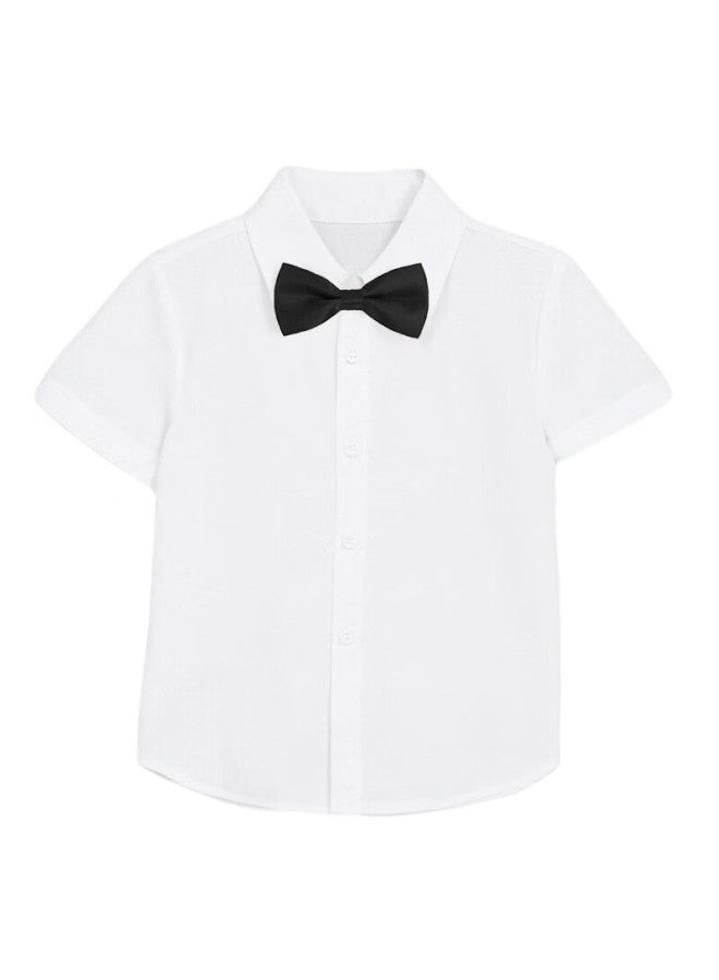 Luobobeibei Children's Shirt, Boys' Summer Short-sleeve White Top, Suit Shirt, Piano Performance Wear, White, Size 120 - Image 4