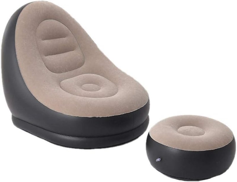 FLIPXEN FLIPXEN Home Garden Inflatable Deluxe Lounge Lounger Chair with Ottoman Foot Stool Seat Relax Couch Brown  - Image 4