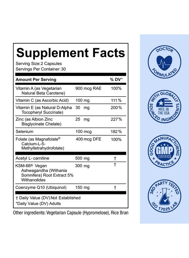 Premom Sperm Fortify - Male Fertility Supplements for Men with KSM-66® Vegan Ashwagandha, CoQ10 as Ubiquinol, Zinc, Selenium&Acetyl-L-carnitine | Supports Sperm Health, Motility & Count - Image 2