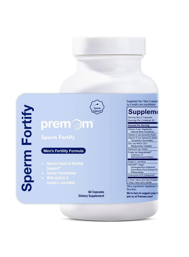 Premom Sperm Fortify - Male Fertility Supplements for Men with KSM-66® Vegan Ashwagandha, CoQ10 as Ubiquinol, Zinc, Selenium&Acetyl-L-carnitine | Supports Sperm Health, Motility & Count - Image 1