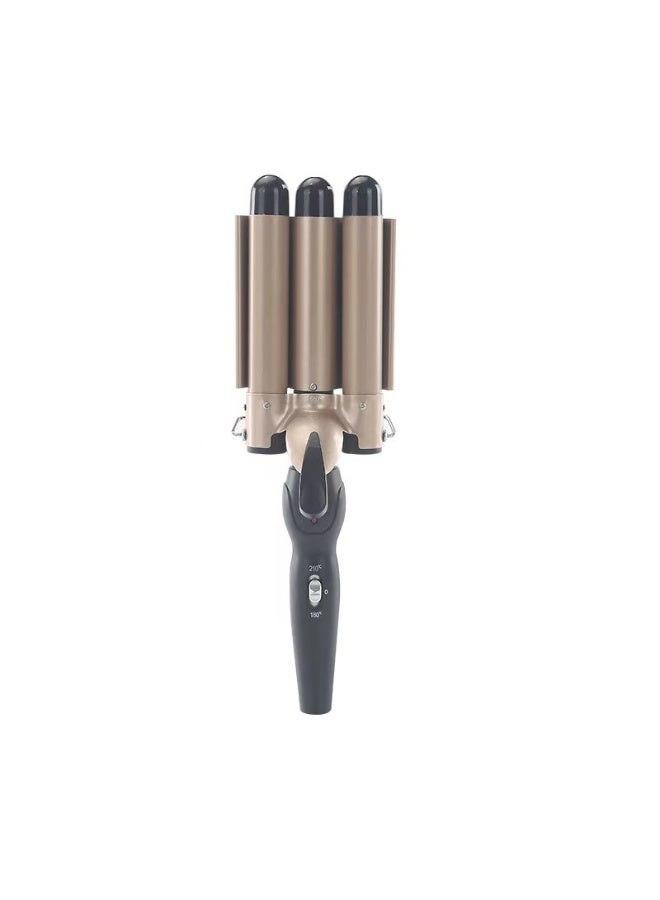 3-Barrel Hair Curler, Triple Tube Curling Iron for Beach Waves, Adjustable Temperature 190-210℃, Professional Hair Waver with Teflon-Coated Ceramic Barrels, Suitable for All Hair Types, UK Plug - Image 1