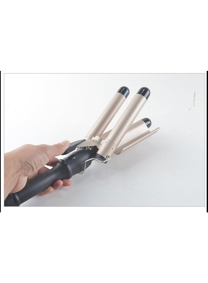 3-Barrel Hair Curler, Triple Tube Curling Iron for Beach Waves, Adjustable Temperature 190-210℃, Professional Hair Waver with Teflon-Coated Ceramic Barrels, Suitable for All Hair Types, UK Plug - Image 2
