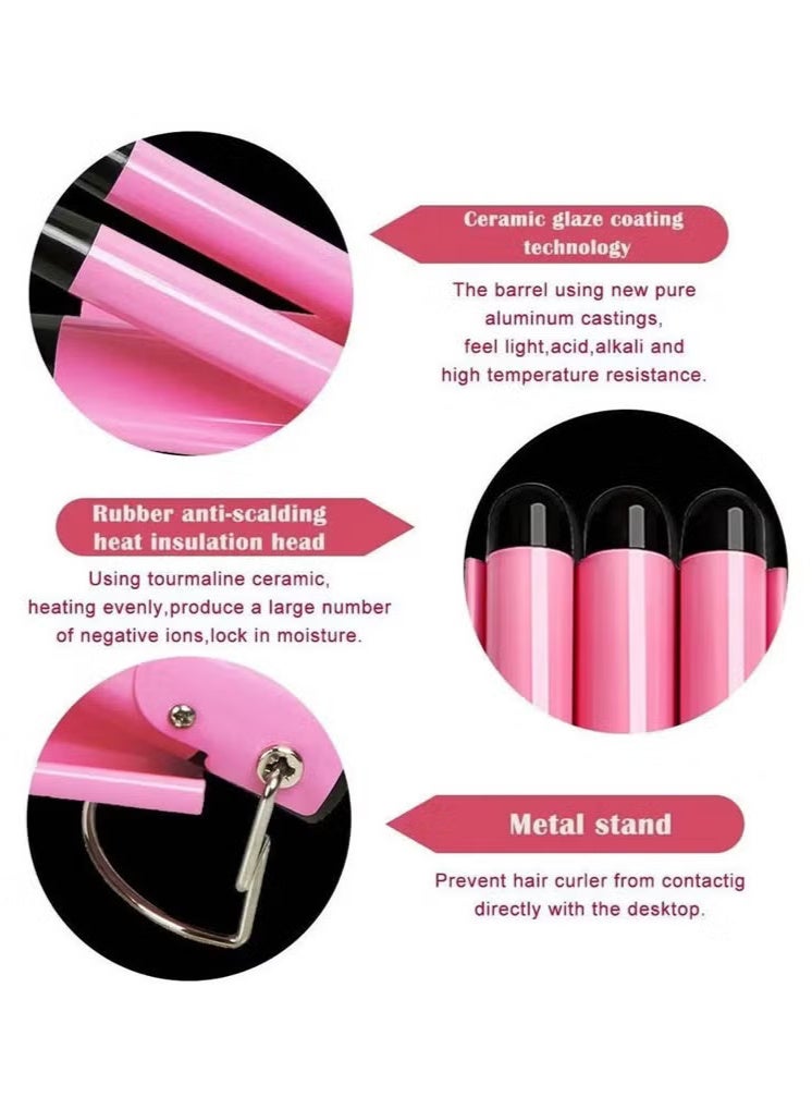 3-Barrel Hair Curler, Triple Tube Curling Iron for Beach Waves, Adjustable Temperature 190-210℃, Professional Hair Waver with Teflon-Coated Ceramic Barrels, Suitable for All Hair Types, UK Plug - Image 4