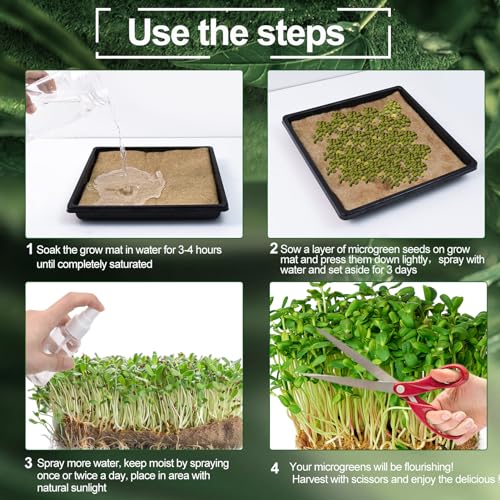 Emsiok 64PCS Microgreens Kit, 5" X 5" Hydroponic Sprouting Pads Microgreen Grow Mat Indoor Organic Production for Microgreen Starter Tray Wheatgrass Sprouts - Image 4