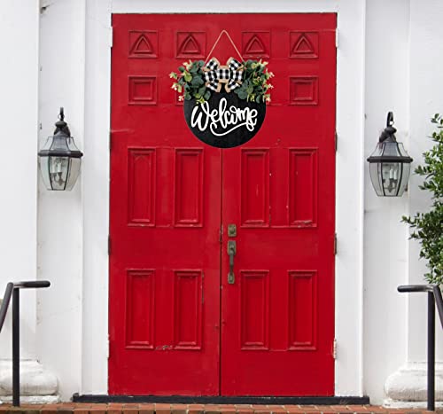 YILOUR Welcome Sign for Front Door Porch Decor Farmhouse Wreath Wall Decor Φ30cm Round Wooden Hanging Housewarming Home Decor for Home Outdoor Indoor (Black) - Image 5