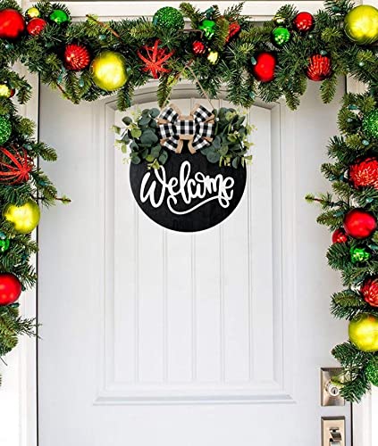 YILOUR Welcome Sign for Front Door Porch Decor Farmhouse Wreath Wall Decor Φ30cm Round Wooden Hanging Housewarming Home Decor for Home Outdoor Indoor (Black) - Image 2