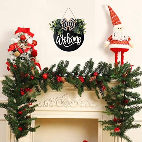 YILOUR Welcome Sign for Front Door Porch Decor Farmhouse Wreath Wall Decor Φ30cm Round Wooden Hanging Housewarming Home Decor for Home Outdoor Indoor (Black) - Image 4