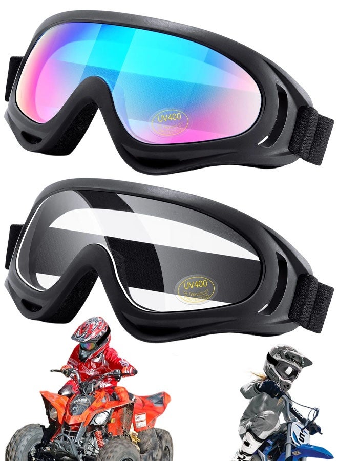 2 Pack Motorcycle Goggles, Dirt Bike ATV Goggles Motocross Riding Racing Eyewear Off-Road MX Bike & Ski Goggles UV400 Anti-Fog Impact-Resistant Dustproof Goggle For Adult Youth Kids - Image 1