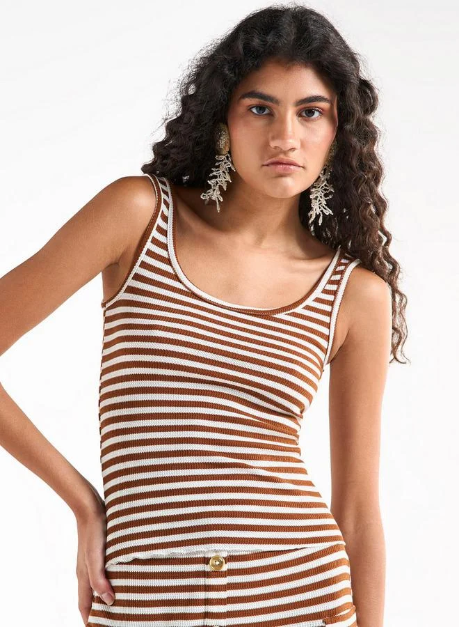 Splash FAV Striped Tank Top with Round Neck
