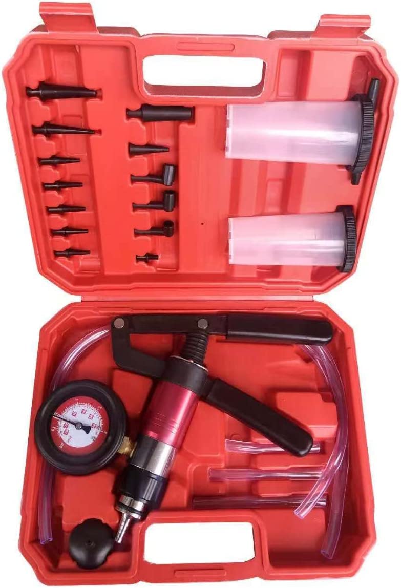 ZJERYL GULL 23PCS Handheld Vacuum Pump Tester Brake Bleeder Kit Brake System Bleeding Tools with Adapters and 2 Reservoir Bottles Automotive Brake for Car Truck Motorcycle（Red） - Image 1