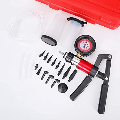 ZJERYL GULL 23PCS Handheld Vacuum Pump Tester Brake Bleeder Kit Brake System Bleeding Tools with Adapters and 2 Reservoir Bottles Automotive Brake for Car Truck Motorcycle（Red） - Image 2