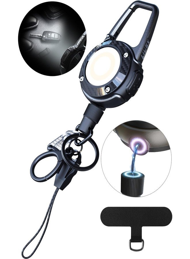 LIUGX LED Magnetic Retractable Keychain Flashlight 250 Lumens，USB-C Rechargeable, with Phone Tether Tabs, Retractable Badge Reel with 20”Dyneema Cord, 35oz, Ideal Keychain for Phone, Key, Badge Holder - Image 1