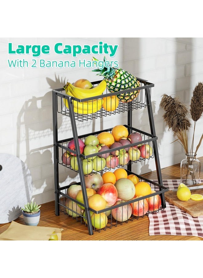 Simple Trending - Simple Trending 3 Tier Fruit Basket Metal Wire with 4 Banana Hooks, Countertop Fruit Vegetable Basket Kitchen Organizer for Bread Snack Veggies Produce, Black - Image 1